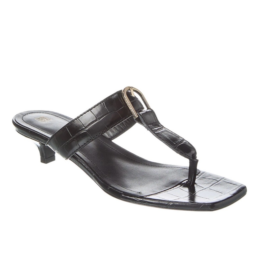 Toteme Black Croc-Embossed Leather Sandal